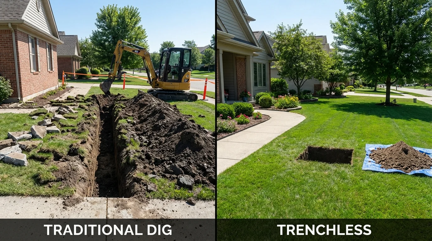Trenchless sewer repair with minimal yard damage versus traditional excavation in Charlottesville, VA